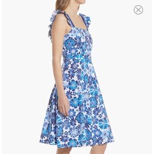 NWOT TAHARI ASL ruffle straps fit flare dress peek a boo back cotton stretch 6